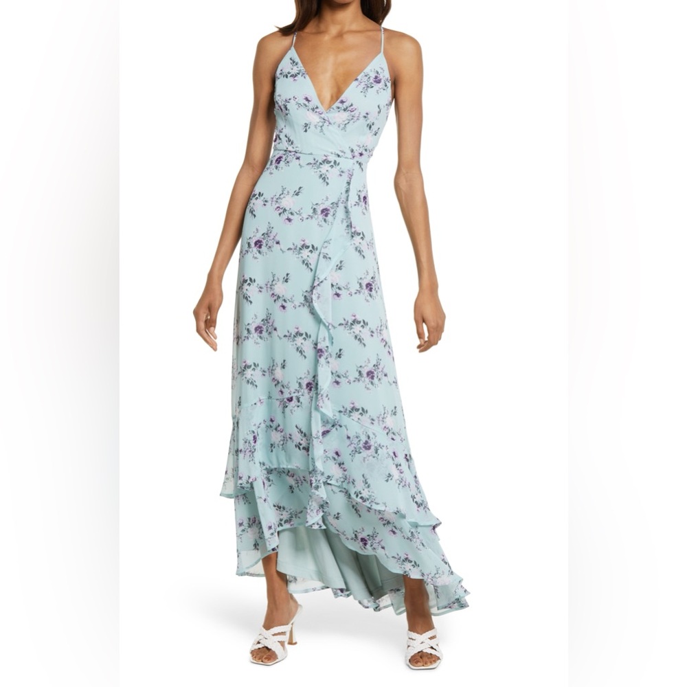 New Lulus In Love Forever Dress Sage Mint High Low Floral Size XS